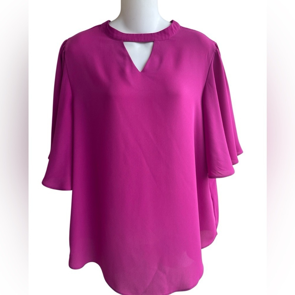 Est. 1846 Fushia Short Flutter Sleeve Top Keyhole High Neckline Woman's Med